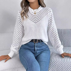 Autumn Blouse with Round Neck and Lantern Sleeves – Casual Knitwear