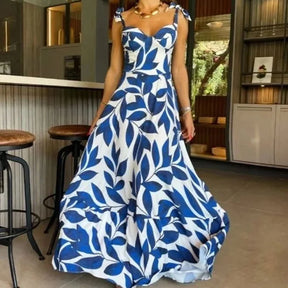 Women's Long Blue Dress – Elegant Model with Thin Straps | Sophisticated Style