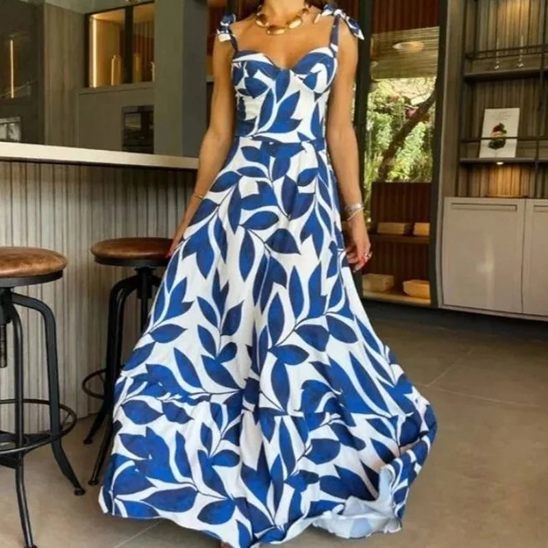 Women's Long Blue Dress – Elegant Model with Thin Straps | Sophisticated Style