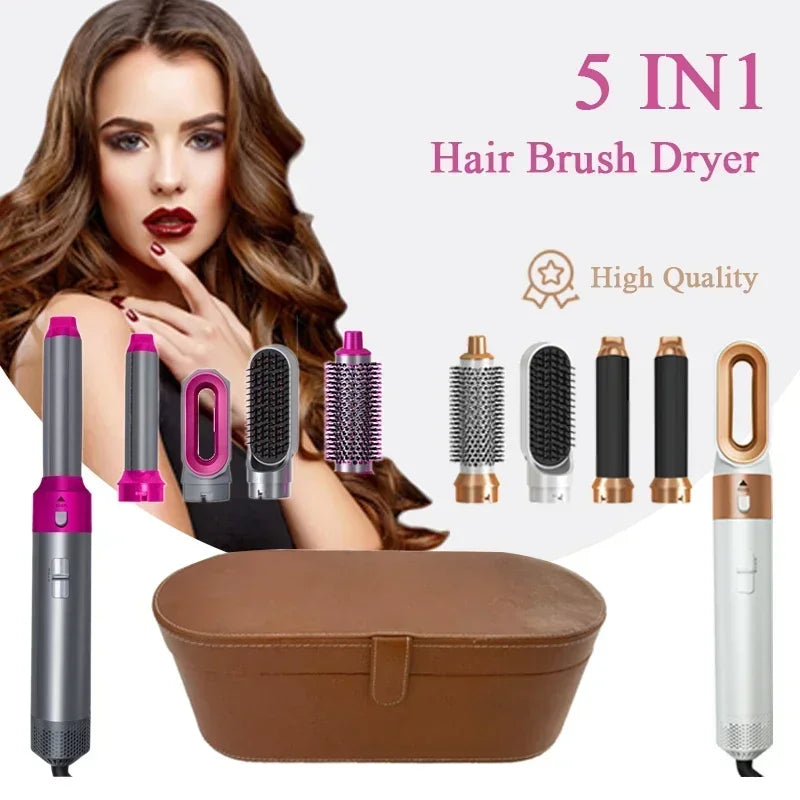 5-in-1 Professional Hair Dryer, Hot Comb, Curling Iron, and Straightener Set – Complete Styling Tool