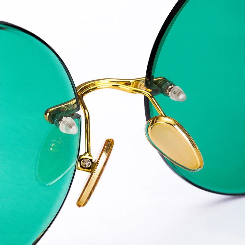 Rimless Sunglasses with Green Lenses – Unisex Retro Style