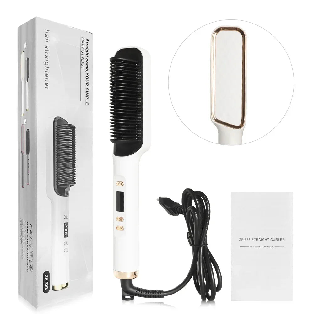 Electric Straightening Brush with Negative Ions – Multifunctional Straightening Comb with Anti-Scald Protection