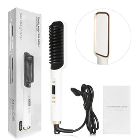 Electric Straightening Brush with Negative Ions – Multifunctional Straightening Comb with Anti-Scald Protection