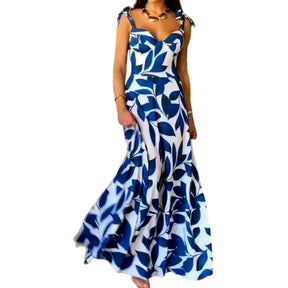 Women's Long Blue Dress – Elegant Model with Thin Straps | Sophisticated Style