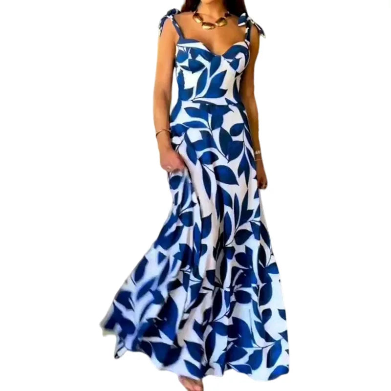 Women's Long Blue Dress – Elegant Model with Thin Straps | Sophisticated Style