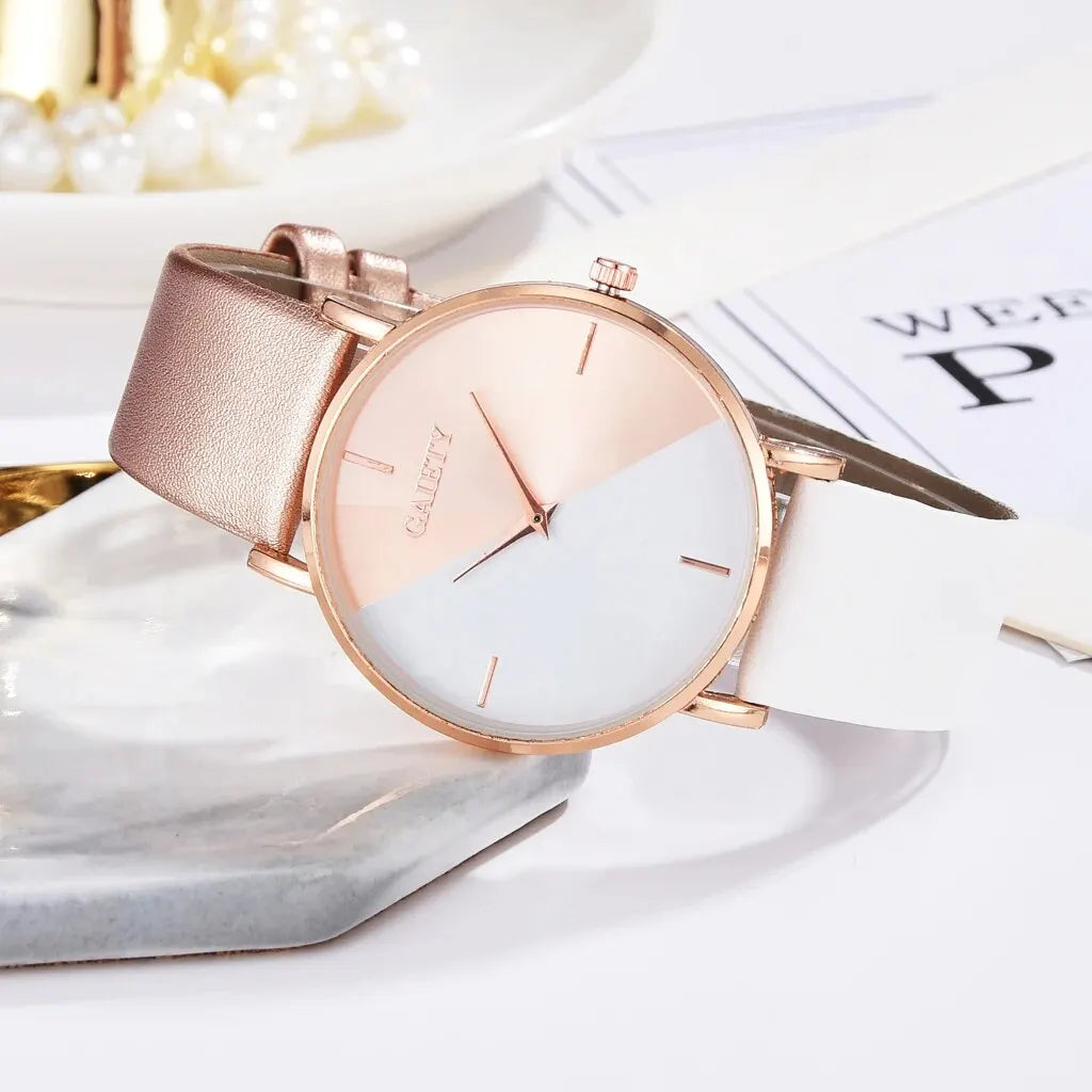 Women's Watch Set – Colorful Synthetic Leather Strap and Elegant Bracelet