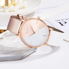 Women's Watch Set – Colorful Synthetic Leather Strap and Elegant Bracelet