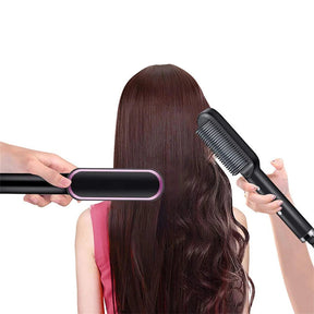 2-in-1 Electric Straightening Brush – Fast Heating Straightener and Curler