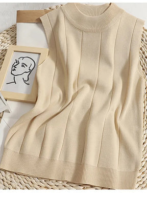 Top Feminino em Malha – Sem Mangas, Gola Redonda, Básico e Casual