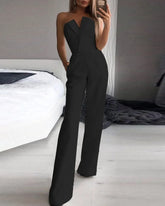 Women's Sleeveless Jumpsuit with Asymmetrical Neckline – Mid-Rise and Sophisticated Design 
