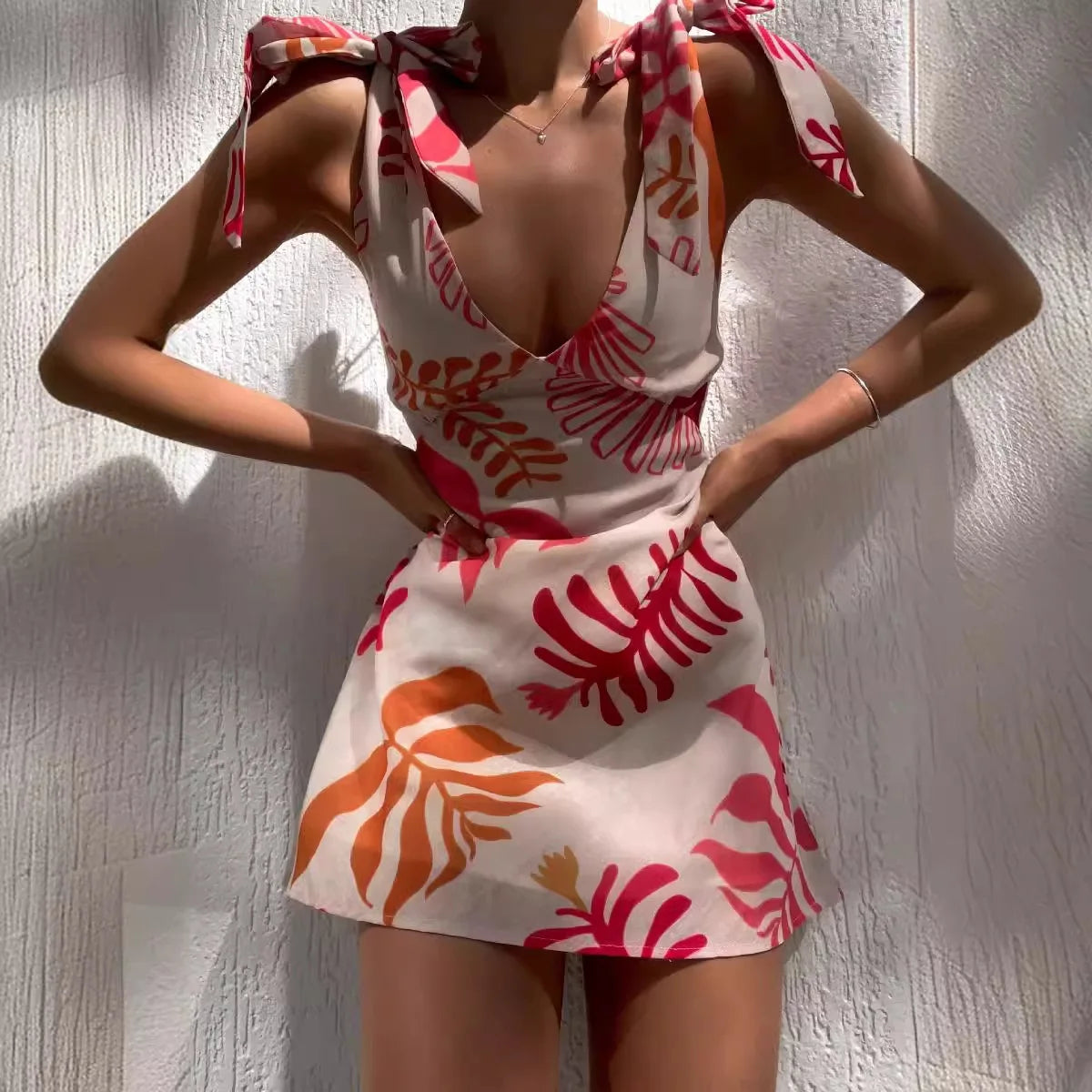 Summer Midi Dress – Model with Straps, Bow and Short Skirt