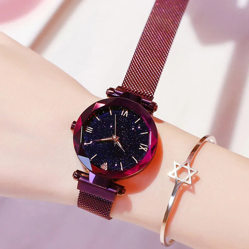 Women's Starry Sky Watch – Glittery Dial, Mesh Strap and Magnetic Clasp