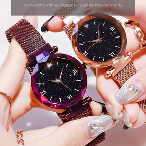 Women's Starry Sky Watch – Glittery Dial, Mesh Strap and Magnetic Clasp