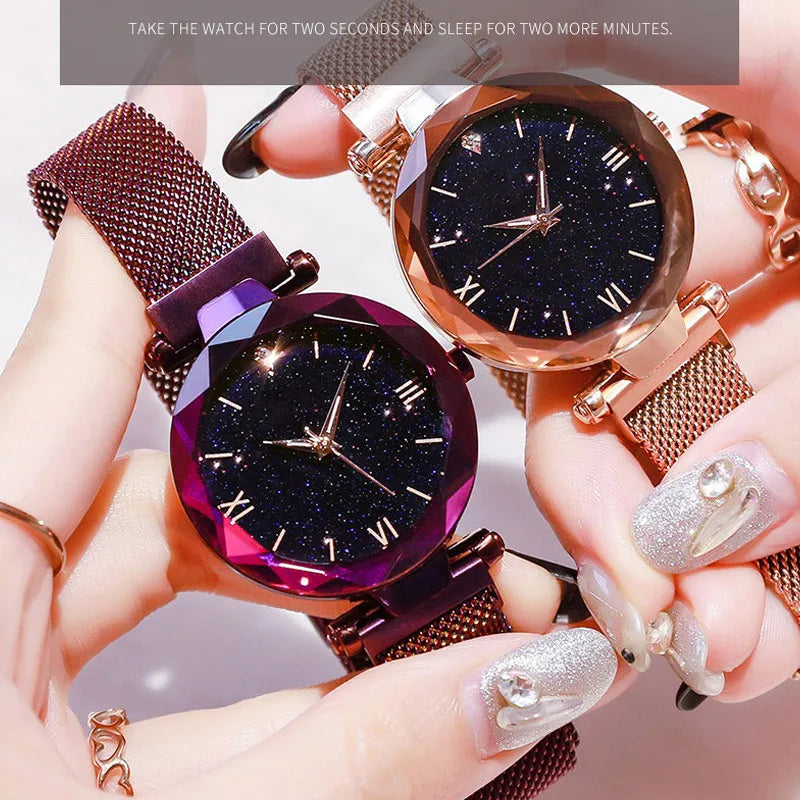 Women's Starry Sky Watch – Glittery Dial, Mesh Strap and Magnetic Clasp