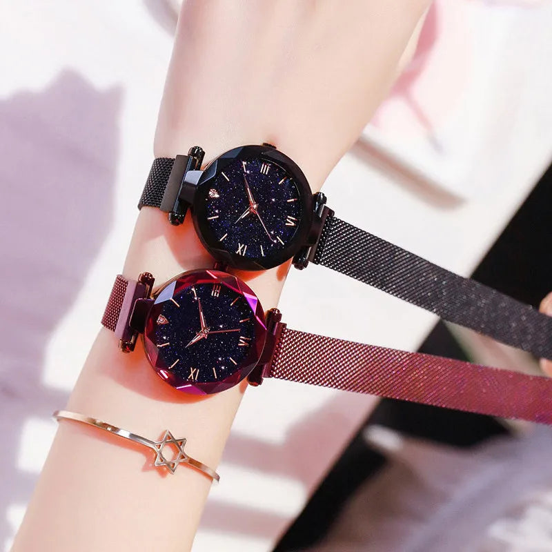 Women's Starry Sky Watch – Glittery Dial, Mesh Strap and Magnetic Clasp
