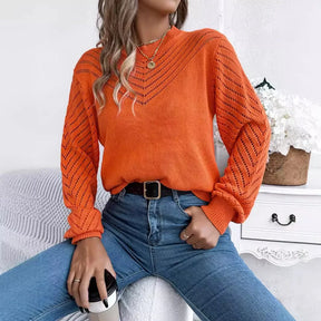 Autumn Blouse with Round Neck and Lantern Sleeves – Casual Knitwear