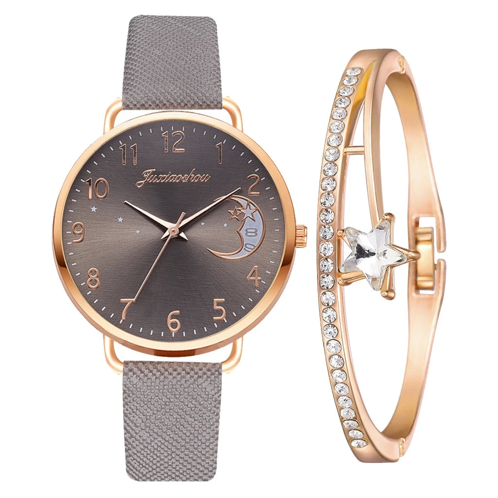 Watch Set with Leather Strap and Bracelet | Elegant and Modern Design