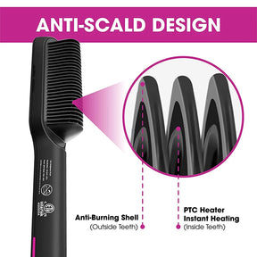 2-in-1 Electric Straightening Brush – Fast Heating Straightener and Curler