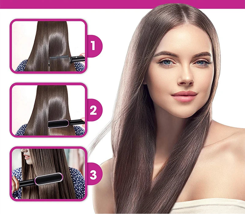 2-in-1 Electric Straightening Brush – Fast Heating Straightener and Curler