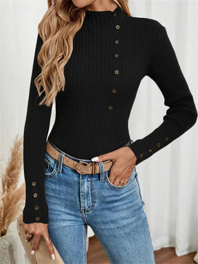 Blusa Elegante de Malha com Botões e Manga Comprida – Camada Confortável