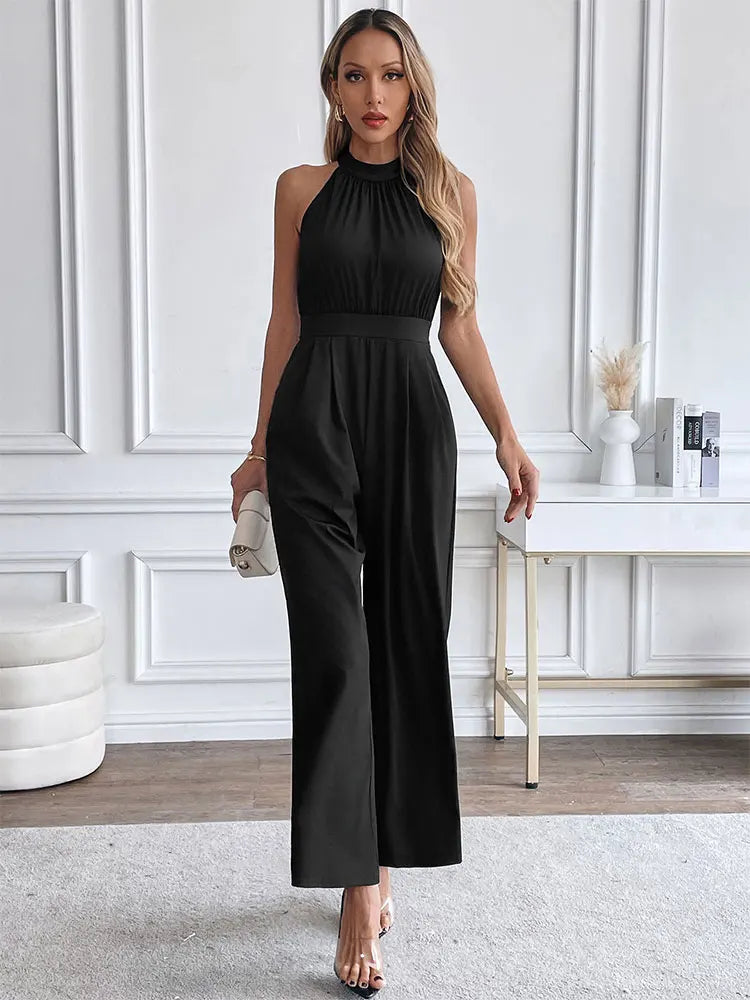 Elegant Women's Sleeveless Jumpsuit – Slim Fit, Classic Black and Casual Style