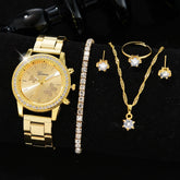 5-in-1 Jewelry Set – Watch with Earrings, Necklace, Ring and Elegant Bracelet
