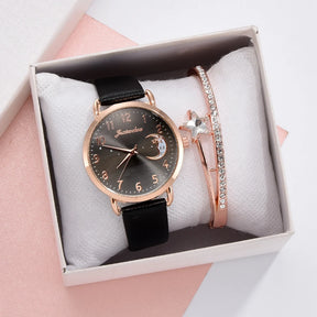 Watch Set with Leather Strap and Bracelet | Elegant and Modern Design