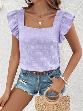 Square Neck T-shirt with Flowing Sleeves – Elegant for Summer