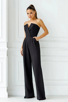 Women's Sleeveless Jumpsuit with Asymmetrical Neckline – Mid-Rise and Sophisticated Design 