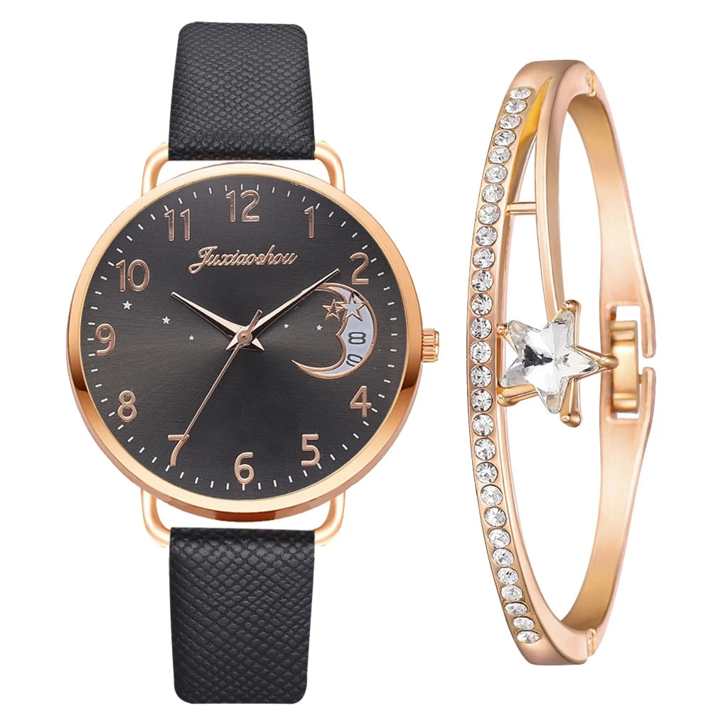 Watch Set with Leather Strap and Bracelet | Elegant and Modern Design