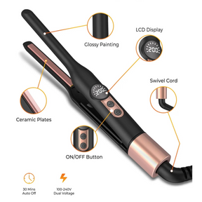 Mini Ceramic Hair Straightener with Tourmaline – Ideal for Short Hair, Beards and Pixie Cuts – 3/10 Inch Blade
