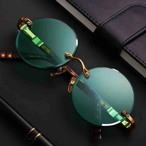 Rimless Sunglasses with Green Lenses – Unisex Retro Style
