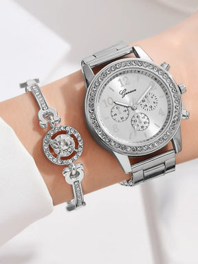 5-in-1 Jewelry Set – Watch with Earrings, Necklace, Ring and Elegant Bracelet