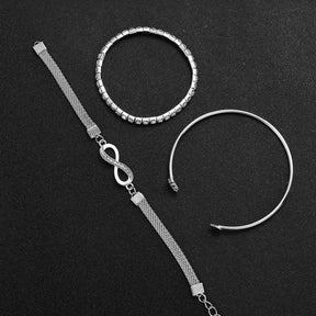 Women's Fashion Set – Silver Stainless Steel Watch with Silver Beaded Bracelet