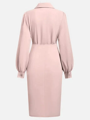 Women's Winter Midi Dress 2025 – Pleated Elegance with V-Neckline and Long Sleeves