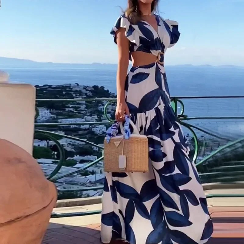 Elegant Long Dress with V-Neck – Spring/Summer