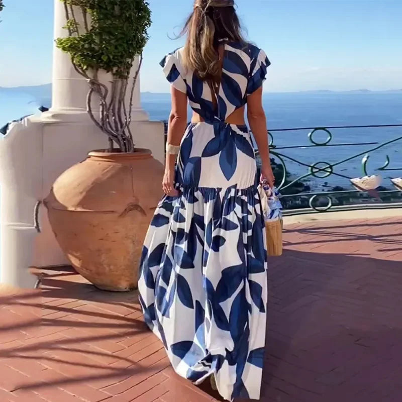 Elegant Long Dress with V-Neck – Spring/Summer