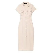 Women's Denim Midi Dress – Casual Elegance Spring/Summer 2025 with Short Ruched Sleeves 