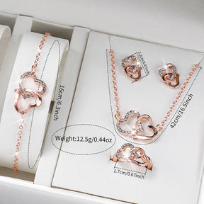6-Piece Women's Set – Watch with Leather Bracelet and Rosé Jewelry Set with Heart 