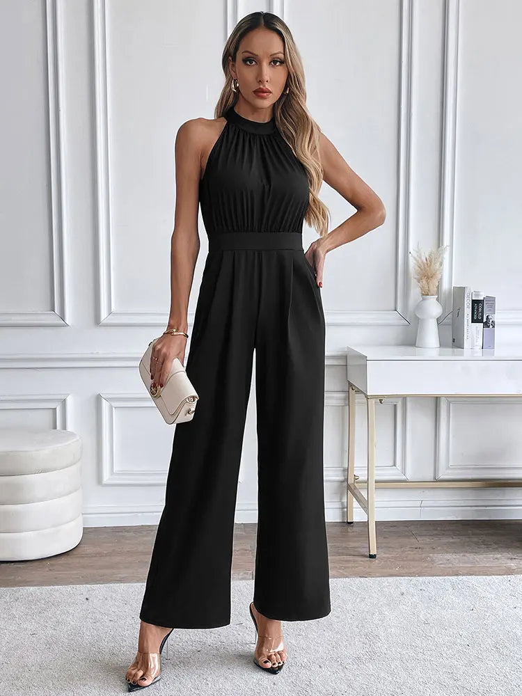 Elegant Women's Sleeveless Jumpsuit – Slim Fit, Classic Black and Casual Style