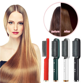 2-in-1 Electric Straightening Brush – Fast Heating Straightener and Curler
