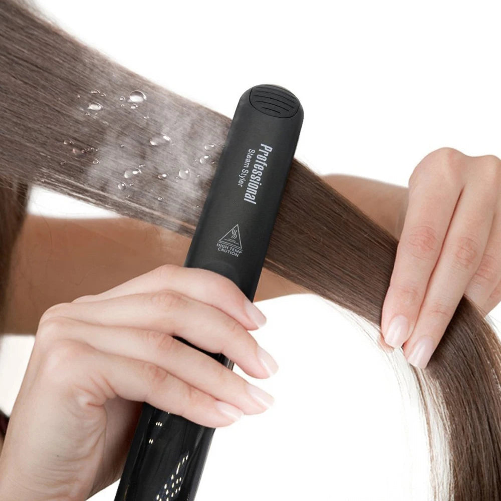 Professional Steam Hair Straightener with Ceramic Coating – Argan Oil Treatment – ​​Fast Heat Up to 450℉